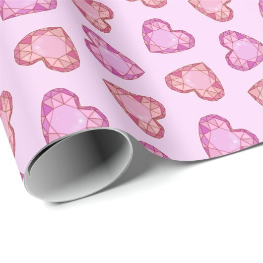Gemstone Hearts Cute Pink Valentines Day Cadeaupapier (Rol Hoek)