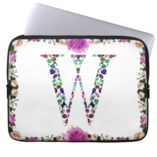 Gemstone Monogram Letter W Laptop Sleeve (Voorkant)