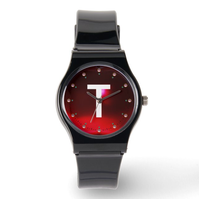 GEMSTONE MONOGRAM, PRINED RED RED BURGUNDY RUBY HORLOGE (Voorkant)