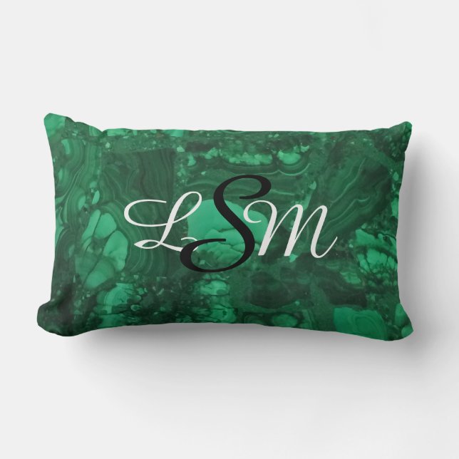 Gemstone Photo Bright Green Swirls Monogram Kussen (Voorkant)