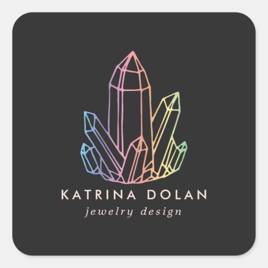 Gemstone Rainbow Quartz Crystal Business Logo Vierkante Sticker (Voorkant)