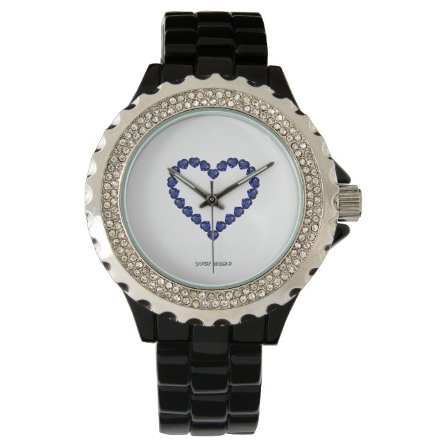 Gemstone Sapphire Blue Heart Horloge (Voorkant)