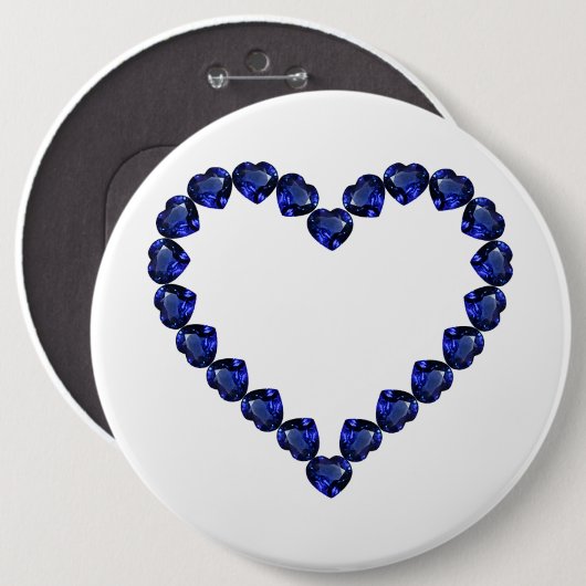 Gemstone Sapphire Blue Heart Ronde Button 6,0 Cm (Voorkant /achterkant)