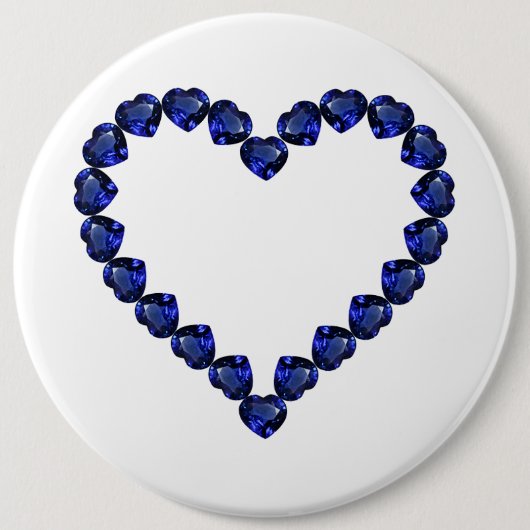 Gemstone Sapphire Blue Heart Ronde Button 6,0 Cm (Voorkant)