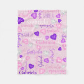 Gemstones hearts custom name pastel pink purple fleece deken (Voorkant)