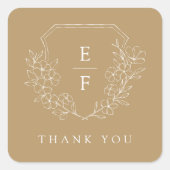 Gemuteerde Gold Minimal Cherry Blossom Monogram Cr Vierkante Sticker (Voorkant)