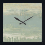 Gemuteerde horizon vierkante klok<br><div class="desc">Horizon II door Jennifer Goldberger. Biedt horizontale lijnen van verschillende kleuren,  van geel tot groen tot blauw en schildpadachtige vormen.</div>