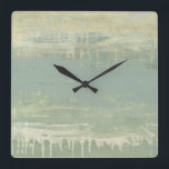 Gemuteerde horizon vierkante klok<br><div class="desc">Horizon II door Jennifer Goldberger. Biedt horizontale lijnen van verschillende kleuren,  van geel tot groen tot blauw en schildpadachtige vormen.</div>