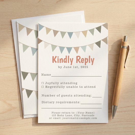 Gemutst pastel bunting baby shower RSVP insert