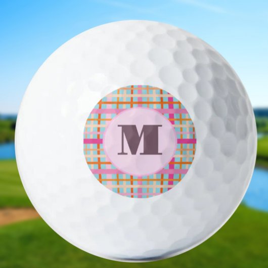 Gemutst roze preppy plaid custom monogram dames golfballen