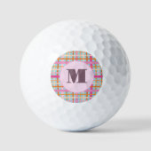 Gemutst roze preppy plaid custom monogram dames golfballen (Voorkant)