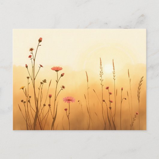 Gemutste Golden Sunrise met Waterverf Wildflowers Briefkaart (Voorkant)