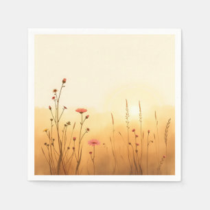 Gemutste Golden Sunrise met Waterverf Wildflowers Servet