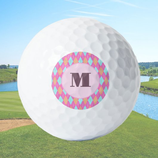 Gemutste roze preppy argyle aangepaste monogram da golfballen