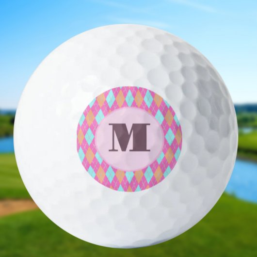 Gemutste roze preppy argyle aangepaste monogram da golfballen