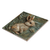 Gemutte groene konijn konijn en bloemen Faux Relie Tegeltje (Zijkant)