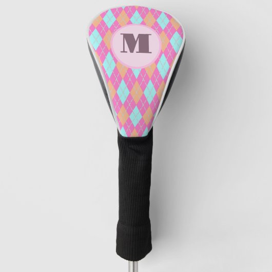 Gemutte Roze preppy argyle aangepaste monogram dam Golfheadcover (Voorkant)