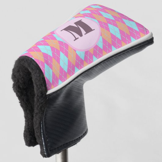 Gemutte Roze preppy argyle aangepaste monogram dam Golfheadcover (3/4 voorkant)