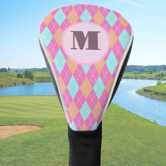 Gemutte Roze preppy argyle aangepaste monogram dam Golfheadcover