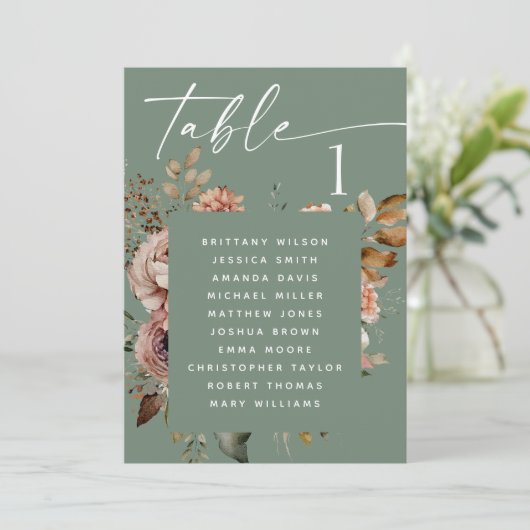 Gemutte Sage Groene Boho Bloemen Trouwstoel Grafie Kaart (Staand voorkant)