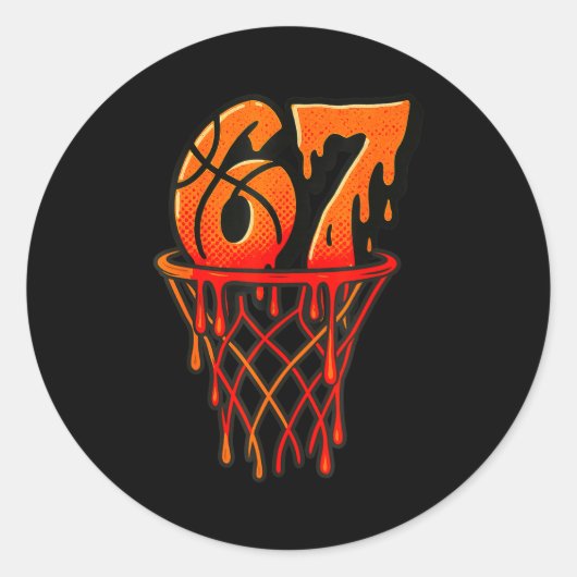 Gen Alpha Slang Kids 67 Basketball Ice Cream Drip Ronde Sticker (Voorkant)