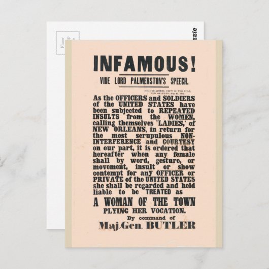 gen Butler New Orleans, burgeroorlog Briefkaart (Voorkant / Achterkant)