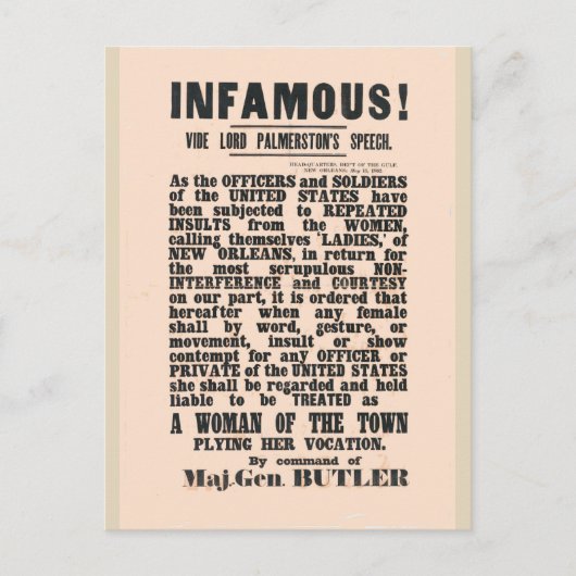 gen Butler New Orleans, burgeroorlog Briefkaart (Voorkant)