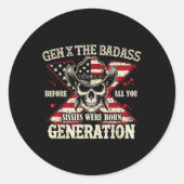 Gen X De Slechte Generatie Schedel Retro Quote Ronde Sticker (Voorkant)