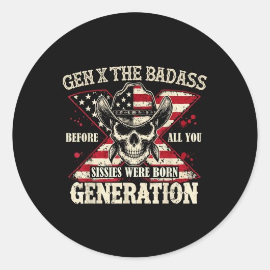 Gen X De Slechte Generatie Schedel Retro Quote Ronde Sticker (Voorkant)