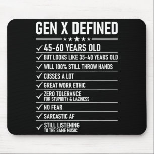 Gen X gedefinieerd Funny Genviion X Checklist Sarc Muismat