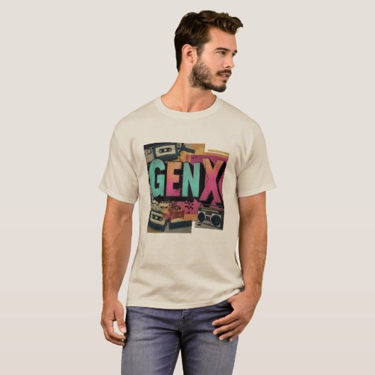 Gen X Retro Cassettebandje Design Bold 80s T-shirt (Voorkant volledig)