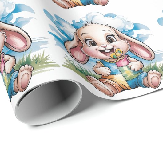 Genaaid Patchwork Schattige Bunny & Pacifier Baby  Cadeaupapier (Rol Hoek)