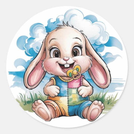 Genaaid Patchwork Schattige Bunny & Pacifier Baby  Ronde Sticker (Voorkant)