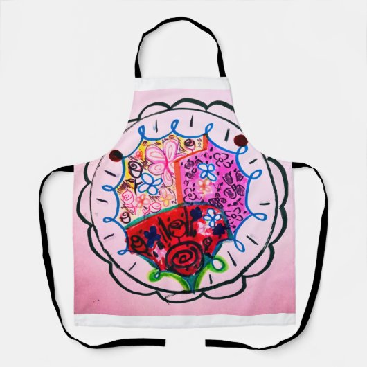 Genaaide look kleur bloemen vlinders schort (Voorkant)