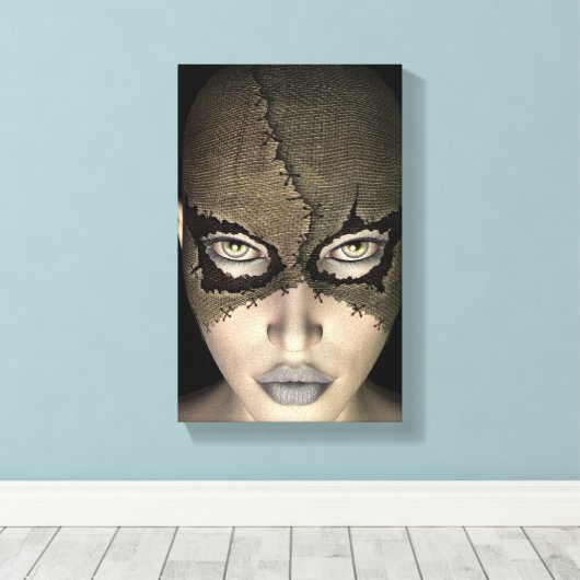Genaaide Masker Vrouw Gezicht Uitgerekt Canvas Pri (Insitu (Houten vloer))