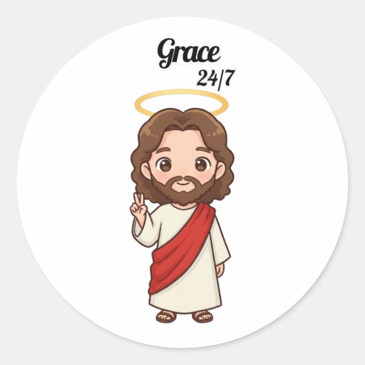 Genade 24/7 - Jezus reageert Ronde Sticker (Voorkant)