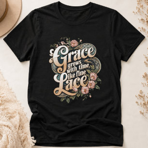 Genade groeit als fijne kant Vintage bloemontwerp T-shirt