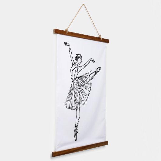 Genade in beweging - Ballerina Line Art Hangend Wandkleed (Gebogen)