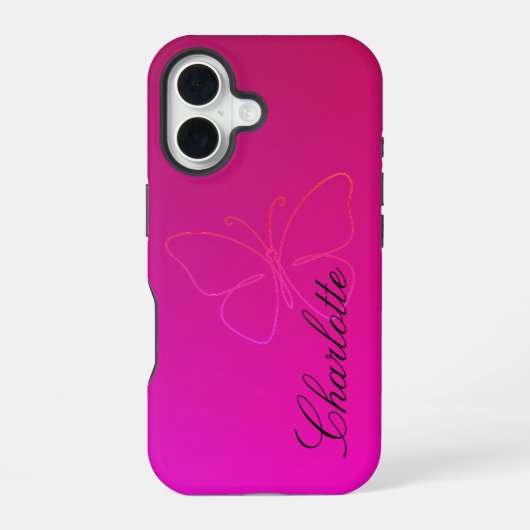 Genade in een lijn: vlindersilhouet iPhone 16 hoesje (Achterkant)