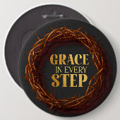 Genade in elke stap ronde button 6,0 cm (Voorkant /achterkant)