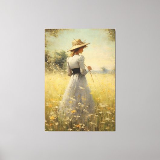Genade in Natuur: Vrouw in Meadow Olieverfschilder Canvas Afdruk (Voorkant)