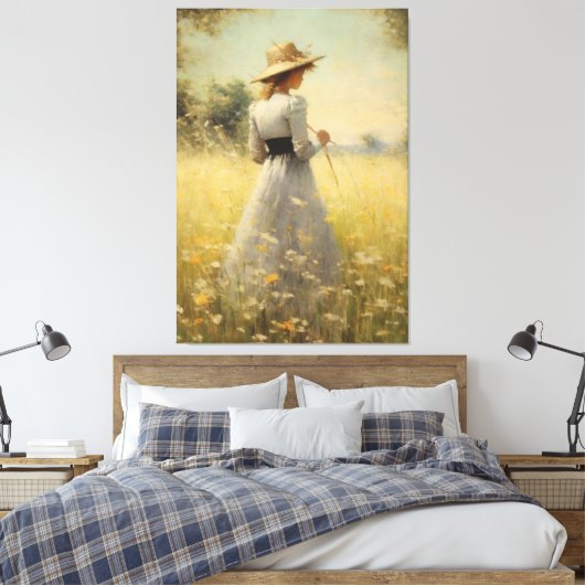 Genade in Natuur: Vrouw in Meadow Olieverfschilder Canvas Afdruk (Insitu (Slaapkamer))