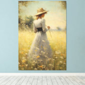 Genade in Natuur: Vrouw in Meadow Olieverfschilder Canvas Afdruk (Insitu (Houten vloer))