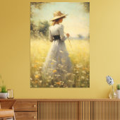 Genade in Natuur: Vrouw in Meadow Olieverfschilder Canvas Afdruk (Insitu (Woonkamer))
