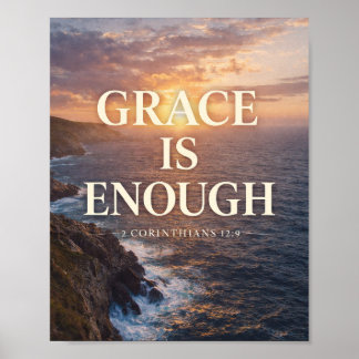 Genade Is Voldoende Oceaan Zonsopgang Muurkunst Poster