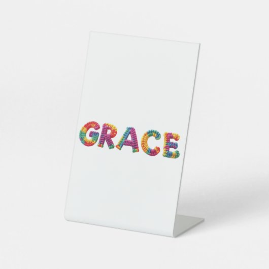 Genade Naam in Levendig Haakpatroon Reclamebord Met Voetstuk (Voorkant)