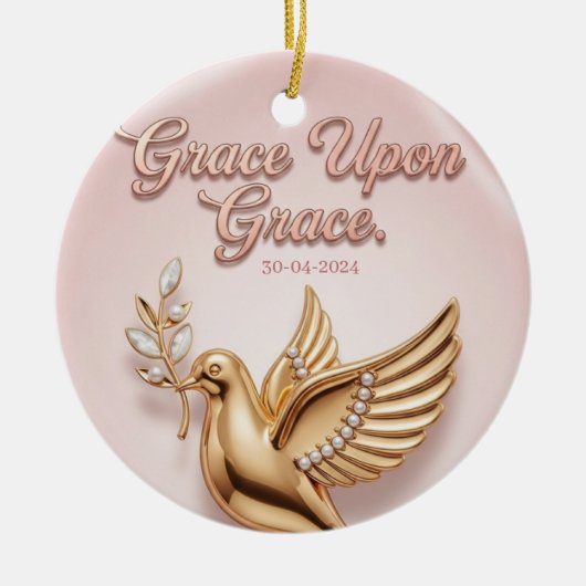 "Genade op Genade" Kerstbal: Keramisch Ornament (Voorkant)