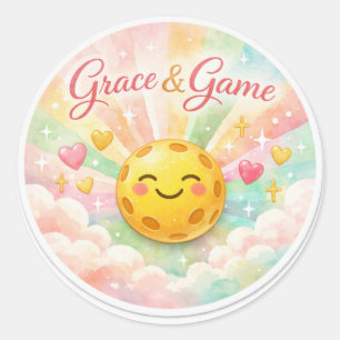 “Genade & Spel – Pastel Pickleball Faith Sticker” Ronde Sticker
