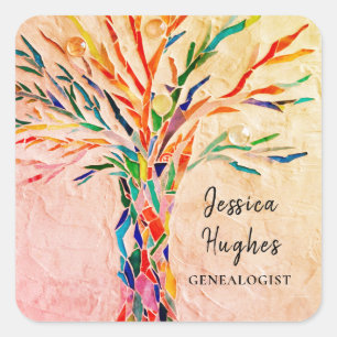 Genalogist Family Tree beige Vierkante Sticker