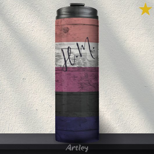 Gender Fluid Pride Flag LGBT Houtkorrel Initialen Thermosbeker